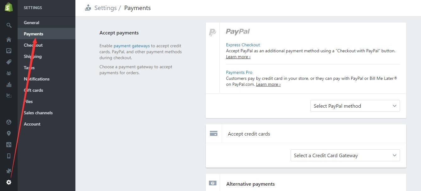 Shopify店铺基本设置 Paypal收款设置